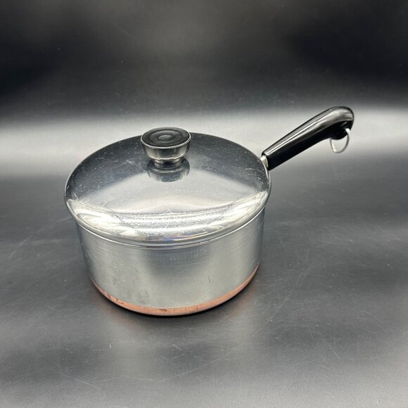 Vintage Pot Revere Ware USA 2 Qt Saucepan Lid Copper Bottom Stainless Steel - Picture 1 of 12